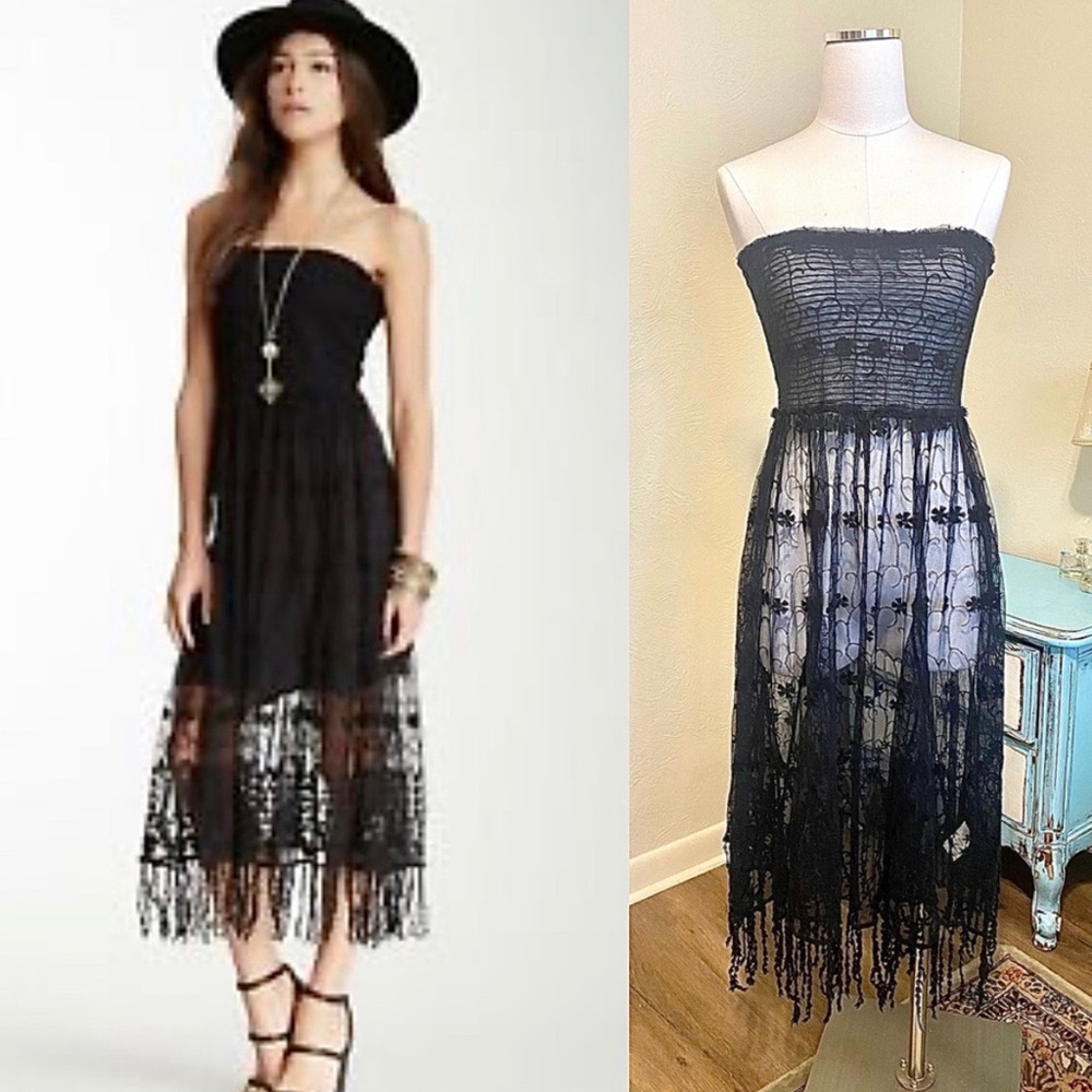 NWT Intimately Free People Strapless Tube Top Sheer Lace Midi Dress, Black
XS